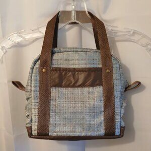 New Modern Crosshatch Saddle Double handle Satchel Purse Shoulder Bag Brown Blue